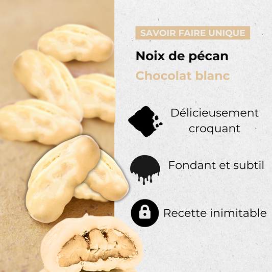 Noix de pécan enrobées de chocolat blanc